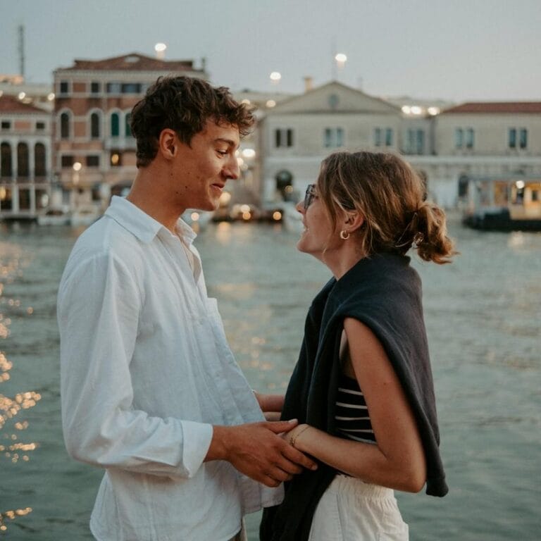 Romantic couple hugging and embracing in nature